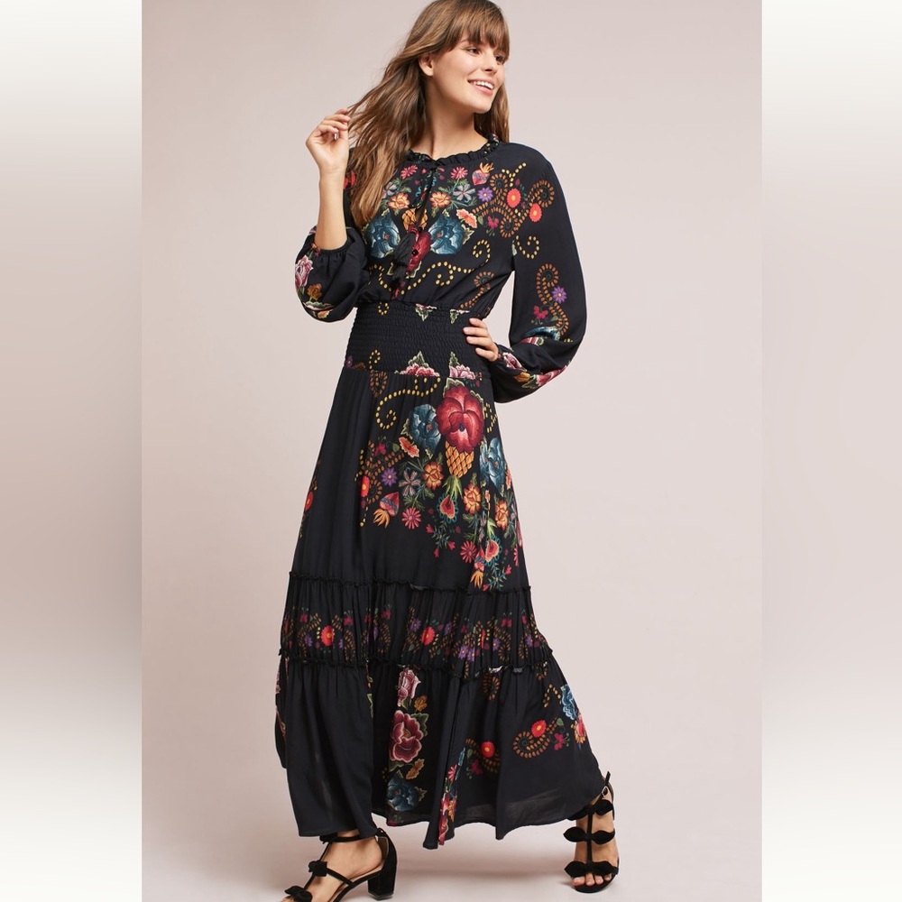 Anthropologie Farm Rio Smocked Floral Dress size XS